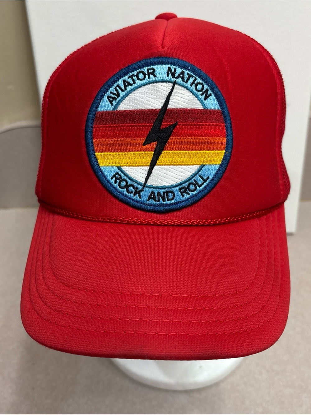 Aviator Nation Rock and Roll Bolt Vintage Trucker Hat Cap Mesh SnapBack Red OSFA